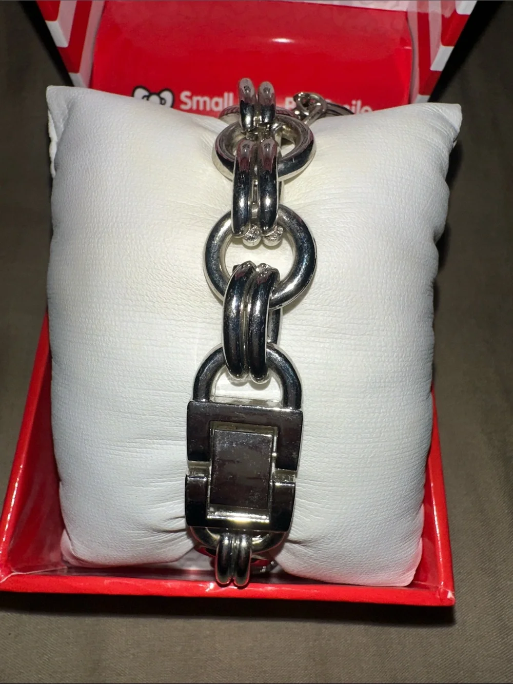 Hello Kitty Silver Charm Bracelet Watch with Red and Pink Accents